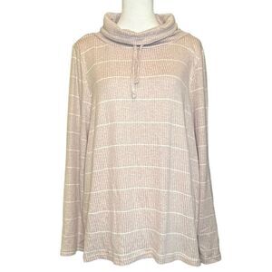 Danskin Women’s Pink Striped Pullover Cowl Neck Sweater Size XL​​​​​